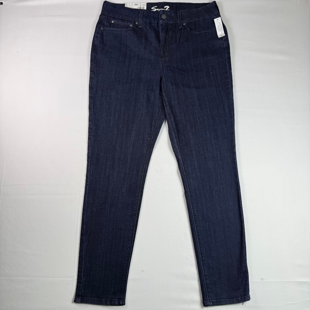 Seven7 Womens Tummy Less Skinny Jeans High Rise Indigo Dark Wash Size 14 NEW